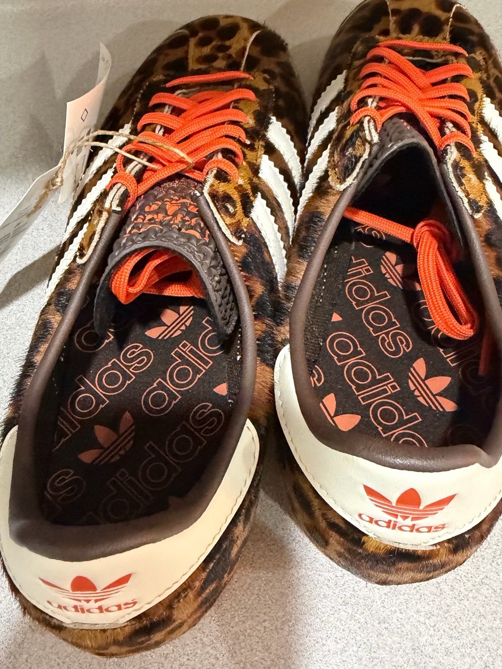 adidas Leopard Print SL 72 with Bright Orange Laces and White Stripes - Picture 3 of 7